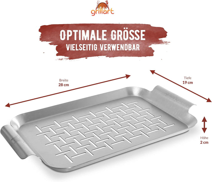 grillart® Premium Grillschale Edelstahl (2er Set), Fisch Grillkorb und Grillschale für Spiesse verwe