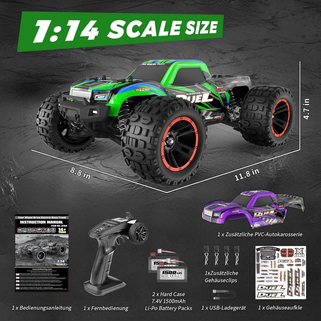 HAIBOXING Ferngesteuertes Auto RC Auto 1:14 4WD 39 km/h Hochgeschwindigkeits Offroad RC Monster Truc