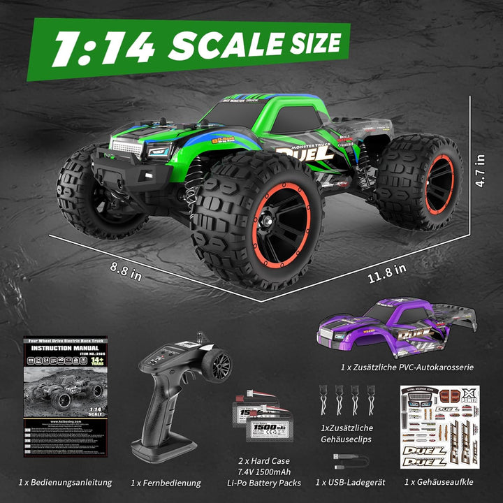 HAIBOXING Ferngesteuertes Auto RC Auto 1:14 4WD 39 km/h Hochgeschwindigkeits Offroad RC Monster Truc