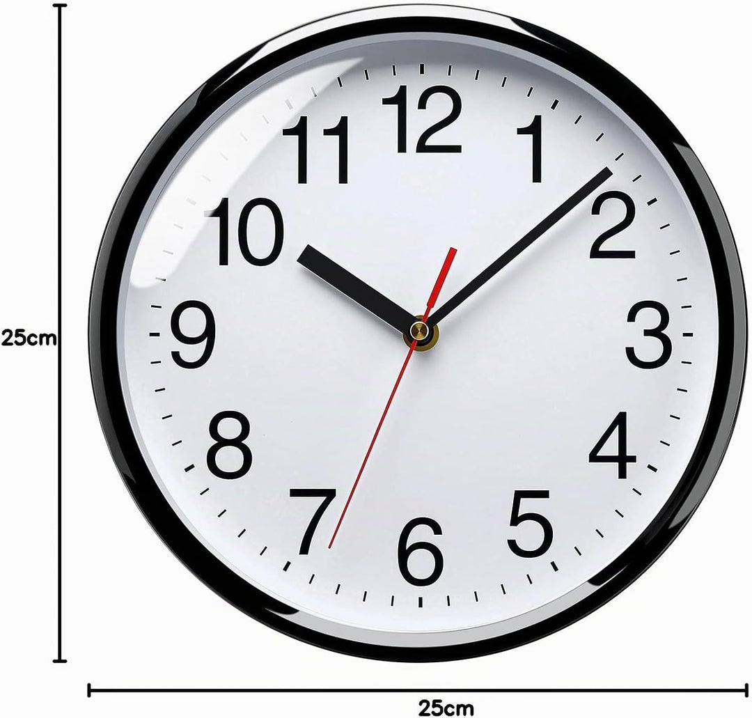 Plumeet Stille Wanduhr, 25cm Geräuschelose Nicht Tickende Qualitative Schwarze Quarz-Wanduhr Dekorat