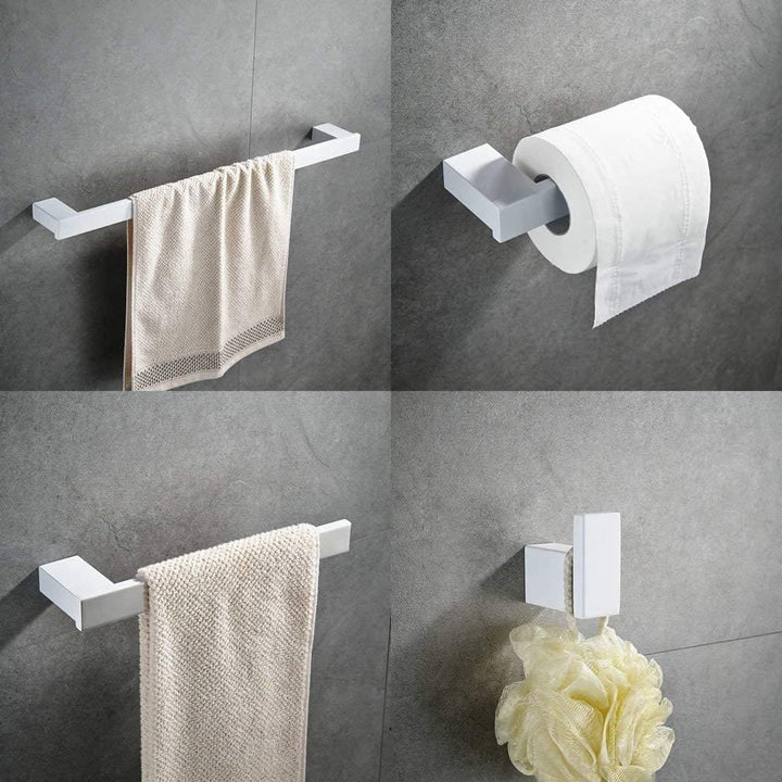Edelstahl Badezimmer-Set, 4-teilig mit Bademantelhaken, WC-PapierHalter, Handtuchring,Badetuchhalter