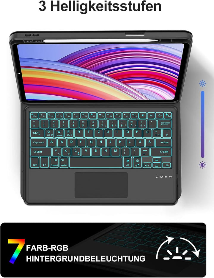 JADEMALL Schutzhülle mit Tastatur für Xiaomi Redmi Pad Pro 12,1" (2024) & Poco Pad 12,1" (2024) - DE