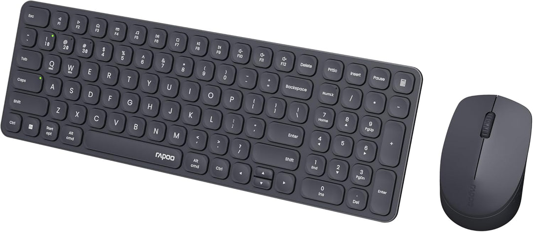 Rapoo I Kabellose Tastatur und Maus (9310M, Ultraslim, Bluethooth, 2,4 GHz, Batterien) Dunkelgrau