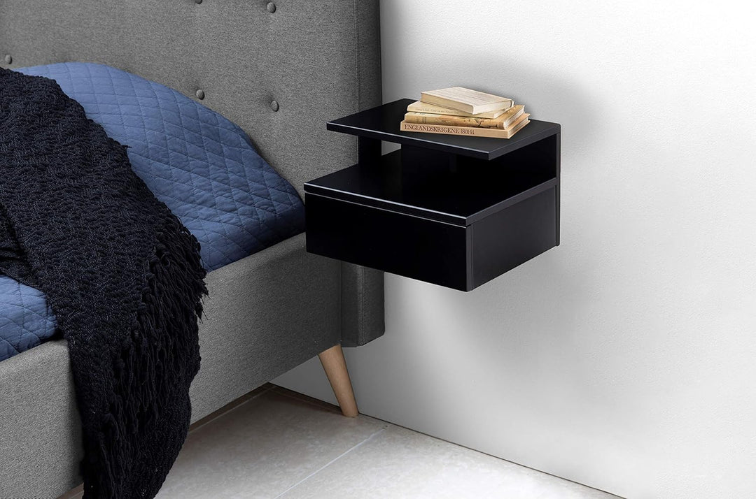 AC Design Furniture Fia Nachttisch mit 1 Schublade in Schwarz, 1 Stück, Wandschrank im Minimalistisc