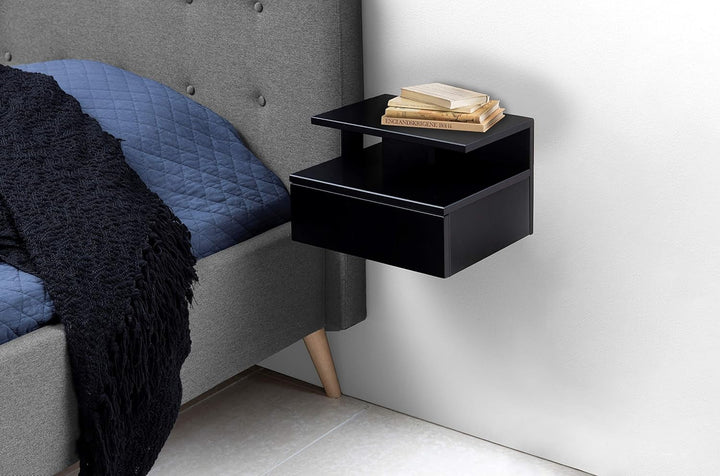 AC Design Furniture Fia Nachttisch mit 1 Schublade in Schwarz, 1 Stück, Wandschrank im Minimalistisc