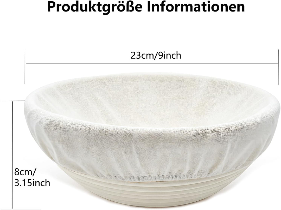 2 Stück Hochwertiges Gärkörbchen, Gärkorb für Sauerteigbrot, Gärkorb Rund 23cm, Antihaft & Pflegelei
