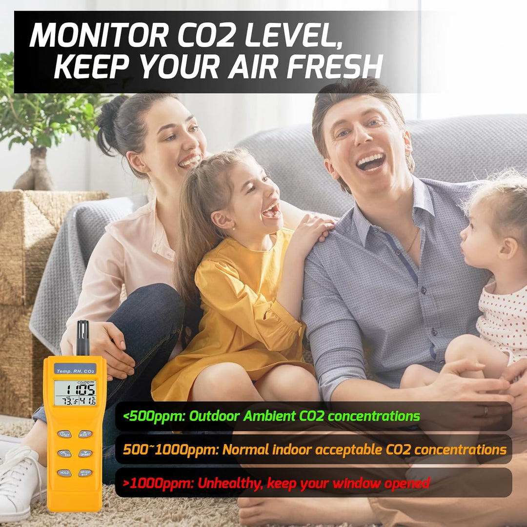 Luftgütemonitor für Überwachung der Raumluftqualität, co2 melder Luftqualitätsprüfer misst Temperatu
