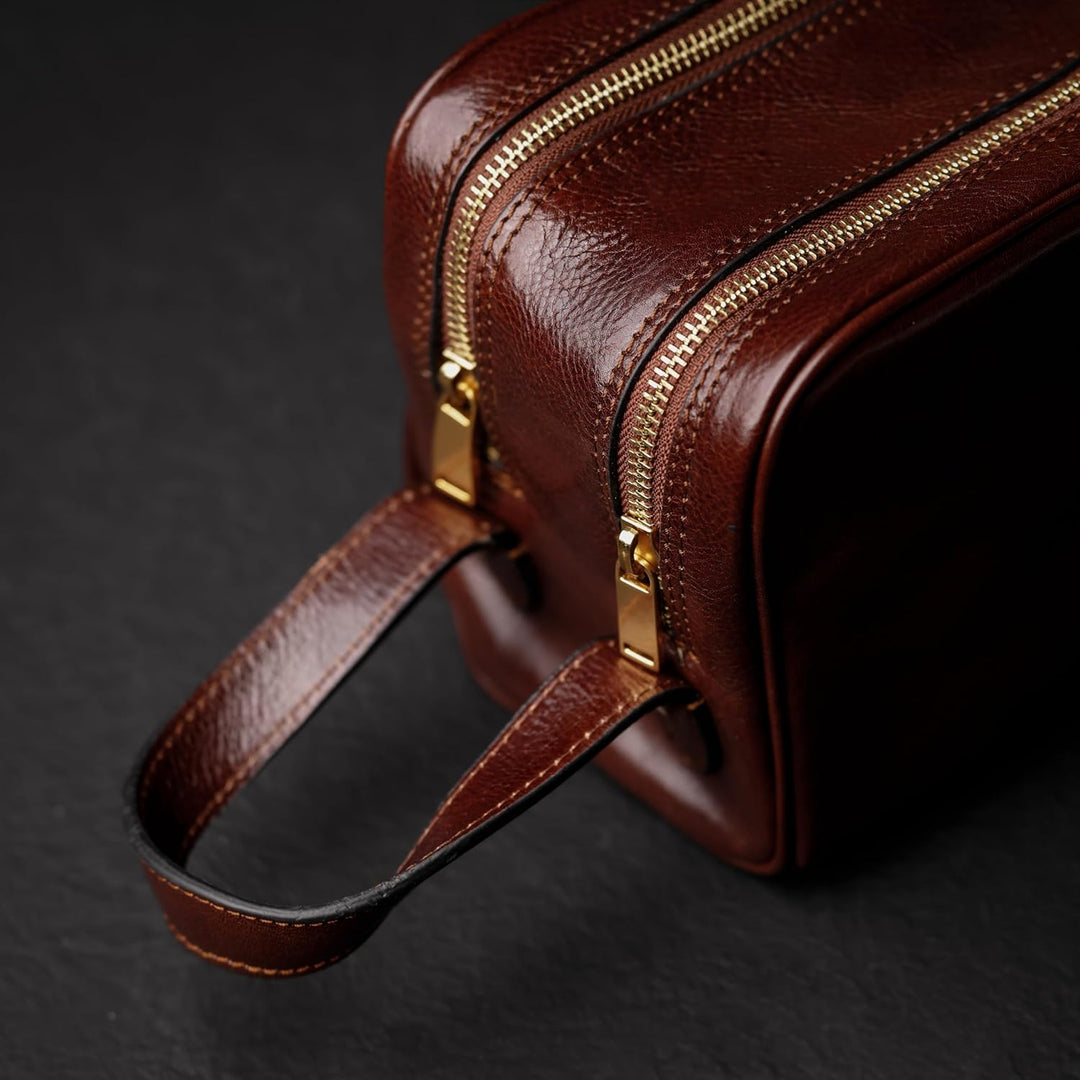 Kulturbeutel Leder Herren - Kosmetikbeutel - Waschtasche für Männer - 100% Echtleder - Hochwertige K