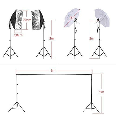 Andoer Fotostudio Set, 1,8m x 2,7m Hintergrund Stützsystem mit Softbox, 45W Fotolampe, Reflektor, We