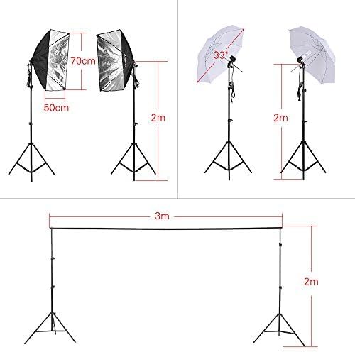 Andoer Fotostudio Set, 1,8m x 2,7m Hintergrund Stützsystem mit Softbox, 45W Fotolampe, Reflektor, We