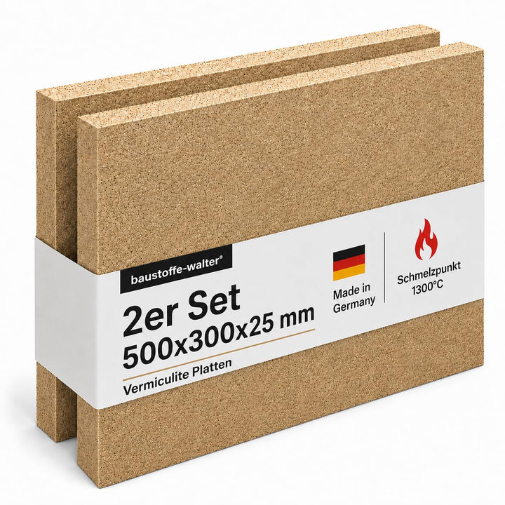 Vermiculite Platten für Kaminofen und Feuerraum, bis 1300 °C, leicht zuschneidbar 500 x 300 mm (2 Pl