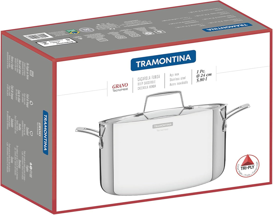 Tramontina GRANO Fleischtopf, ø 24 cm 5,8 Liter, Edelstahl, Induktion, ofenfest 24 cm (5.8l), 24 cm