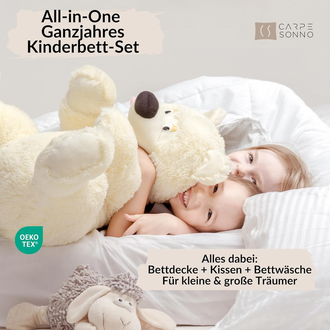 Carpe Sonno Kinderbettdecke und Kissen Set + Kinderbettwäsche 135x200 [Ganzjahres Kinder Bettdecken