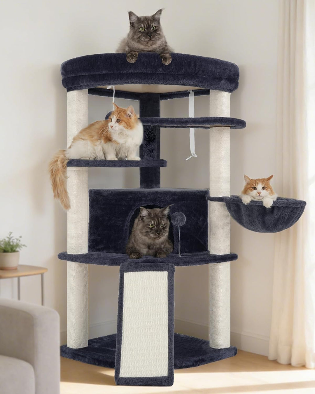 Gitelsnour Eck-Kratzbaum, Katzenbaum für Innenbereich, Mehrstöckiges katzenkratzbaum mit vollständig