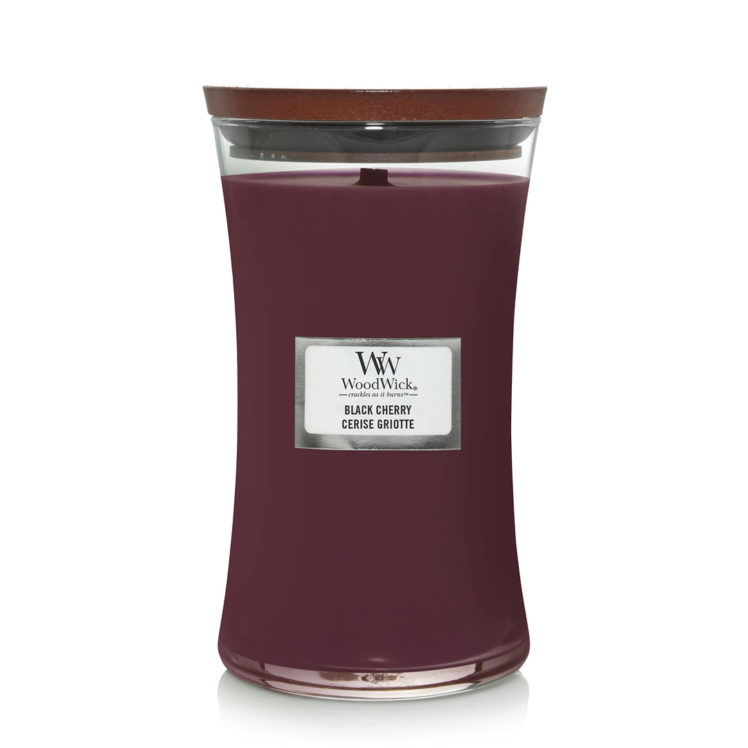 Ellipsenförmige WoodWick Duftkerze mit knisterndem Docht Black Cherry, bis zu 50 Stunden Brenndauer,