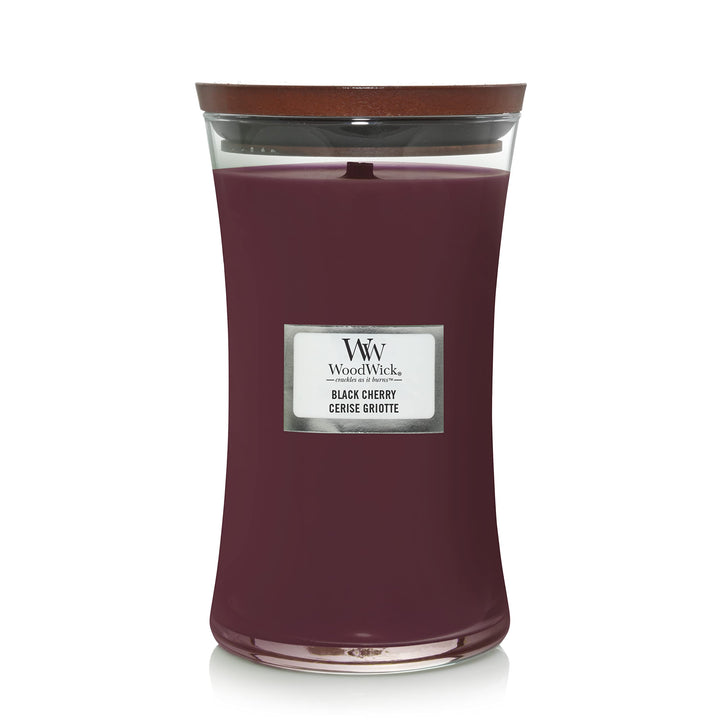 Ellipsenförmige WoodWick Duftkerze mit knisterndem Docht Black Cherry, bis zu 50 Stunden Brenndauer,