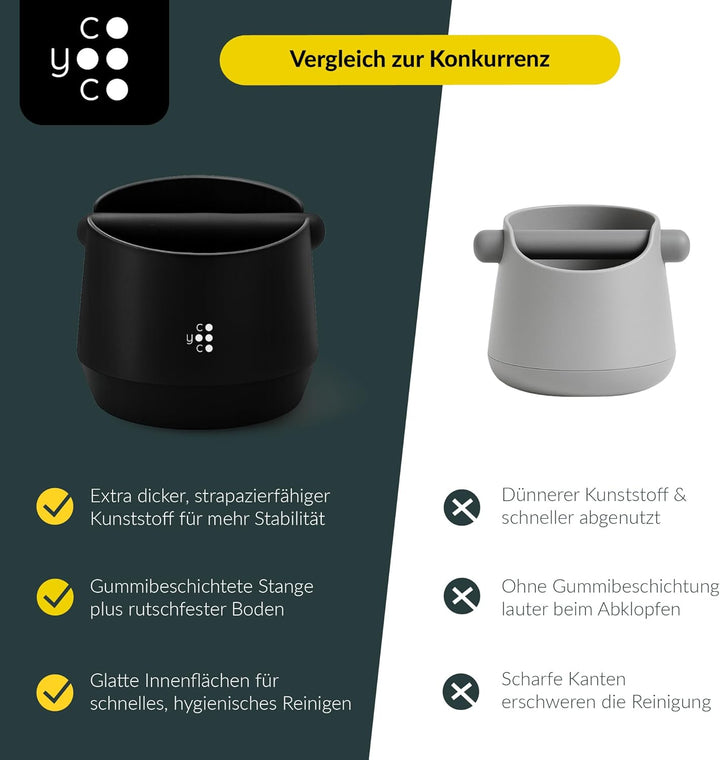 COYOOCO Abklopfbehälter für Siebträger gross – Espresso Knock Box geräuscharm mit rutschfestem Stand