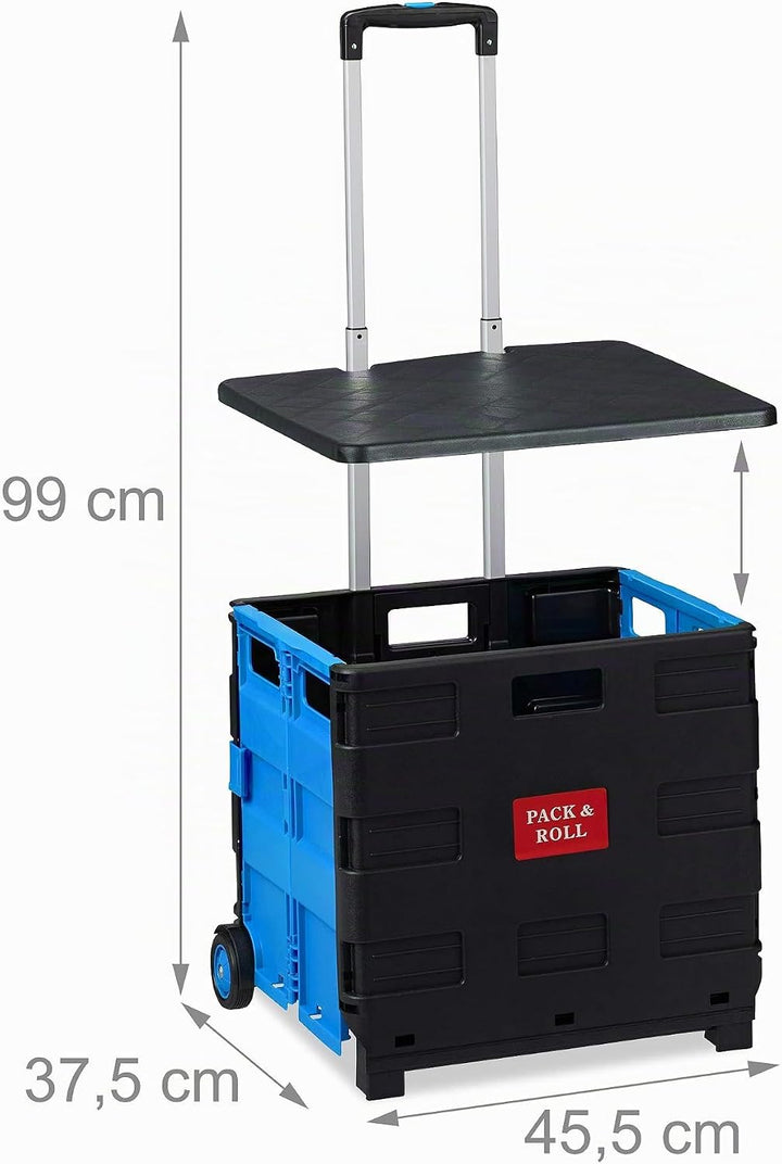 Relaxdays Einkaufstrolley klappbar, bis 35 kg, 50 l Kiste, mit Teleskopgriff, 2 Rollen, Transport Tr