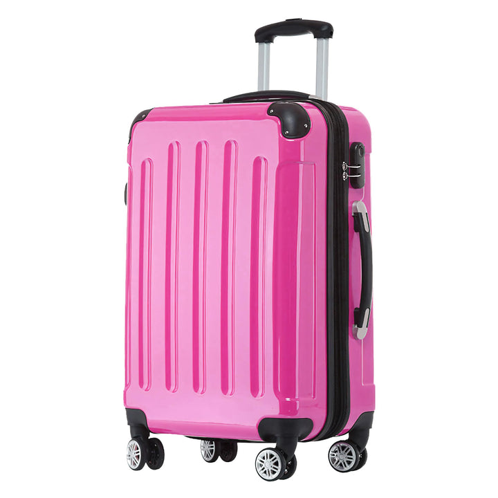BEIBYE Hartschalen Koffer Trolley Rollkoffer Reisekoffer 4 Zwillingsrollen Polycabonat (Pink, 66cm -