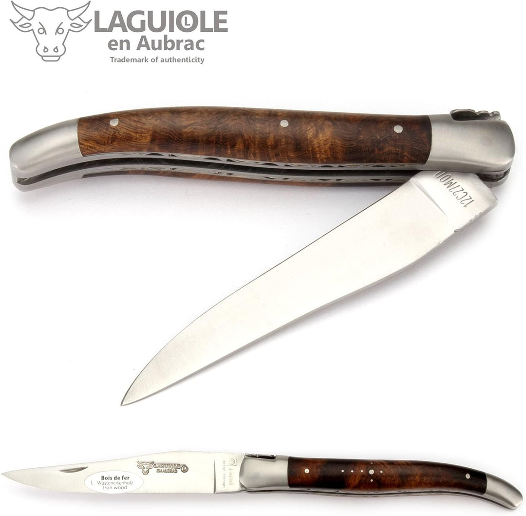 Laguiole en Aubrac - 12 cm Laguiole Taschenmesser - Doppelplatine - Griff Eisenholz - Messer Klinge