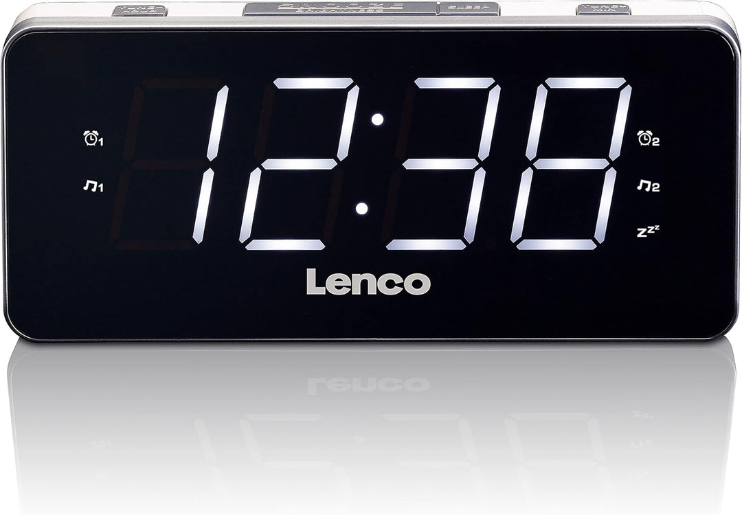 Lenco Radio-Wecker CR-18 Uhrenradio mit riesigem LED-Display (4,6 cm), dimmbar, 2 Weckzeiten (PLL UK