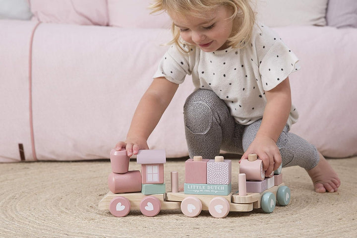 Little Dutch 0422015 Holz-Eisenbahn mit Steck-Formen adventure rosa
