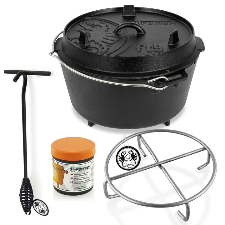 Petromax Feuertopf Starterset ft3 (Dutch Oven mit Standfüssen) inkl. Deckelheber + Pflegepaste + Unt