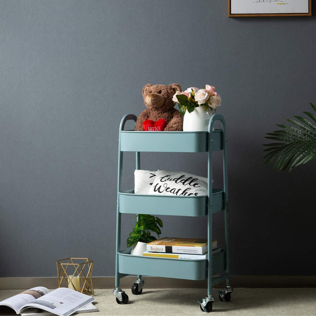 DOEWORKS Rollwagen Küchenwagen Servierwagen Aufbewahrungswagen 3-Etagen Metall Utility Cart mit Räde