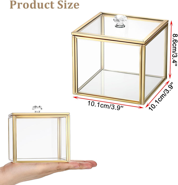 Glas Wattepad Spender Schmuckschatulle mit Glasdeckel Gold Wattestäbchenbehälter Wattepads Behälter