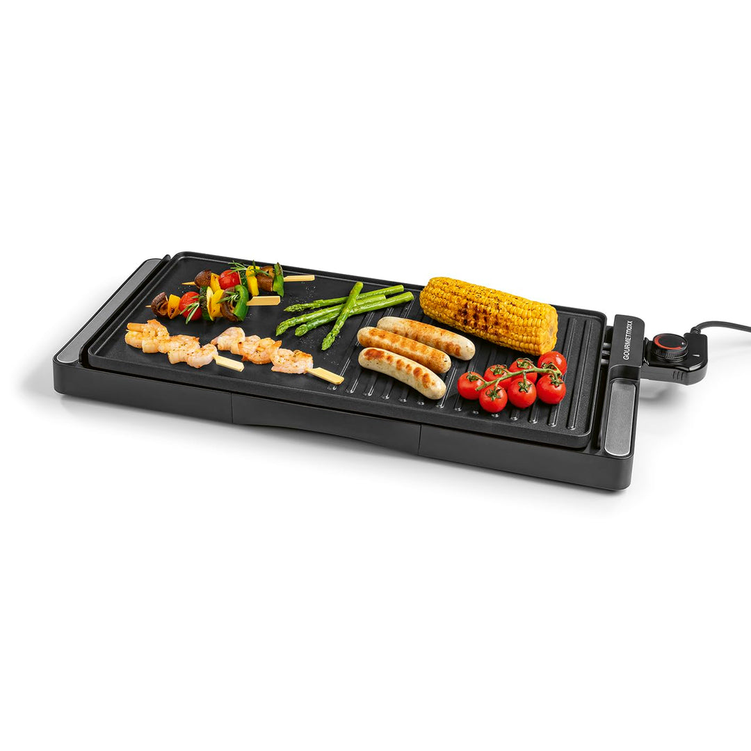 GOURMETmaxx elektrischer Tischgrill | Rauchfreier Elektrogrill 2200W | Grillplatte mit 2 Grillfläche