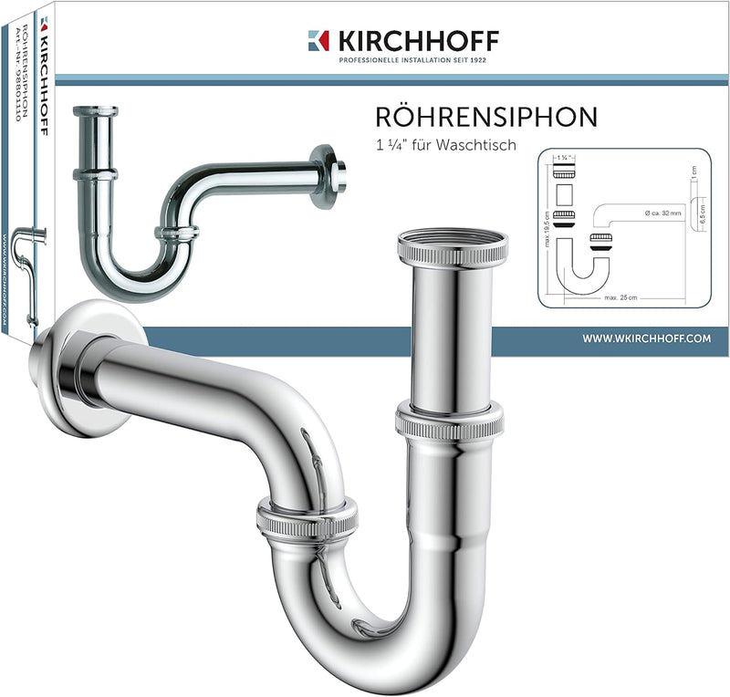 Ibergrif M11057 Wasserhahn Bad-Mischbatterie, Silber & KIRCHHOFF 98801110 Röhrensiphon Siphon, Abflu