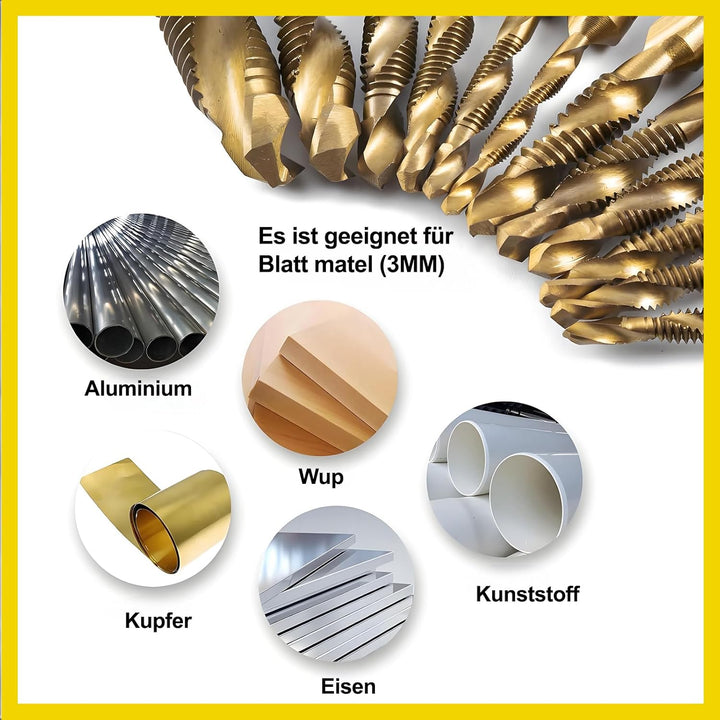 13 Stück Bohrer Set, Bohrer Gewindebohrer Set, 6mm HSS M3-M10 Gewindeschneider-Sets, Metallbohrer mi