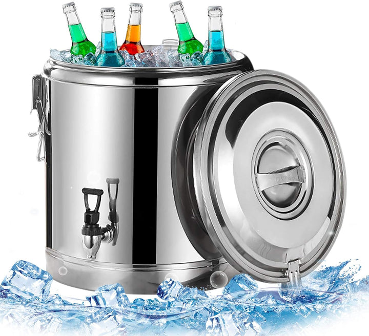 KEESUNG 40L Edelstahl Warmhaltebehälter mit Ablasshahn, Thermobehälter Speisenwärmer mit Deckel, Cat