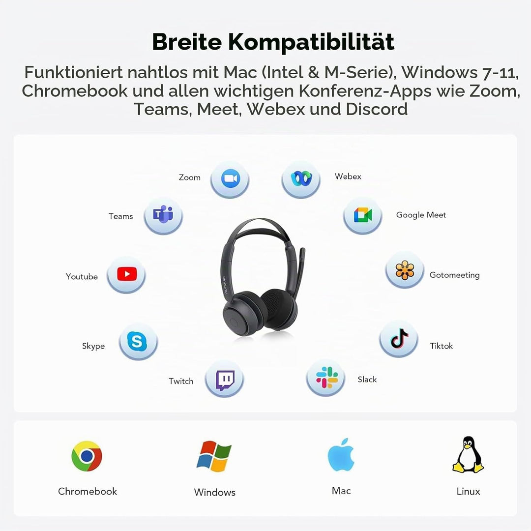 Nuroum HP31D(3rd Gen) Bluetooth Headset mit Mikrofon Wireless, AI Rauschunterdrückung für Anrufe/45H