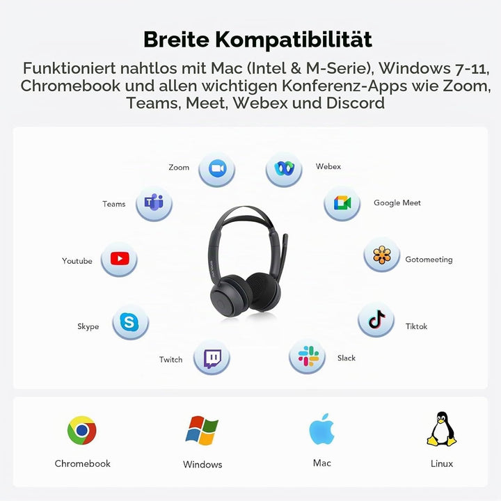 Nuroum HP31D(3rd Gen) Bluetooth Headset mit Mikrofon Wireless, AI Rauschunterdrückung für Anrufe/45H