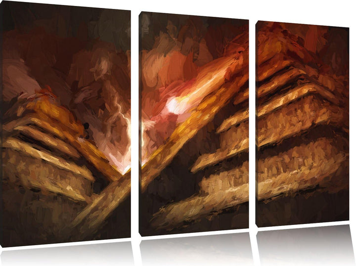 Pixxprint Majatempel bei Gewitter Pinsel Effekt 3-Teiler Leinwandbild 120x80 Bild auf Leinwand