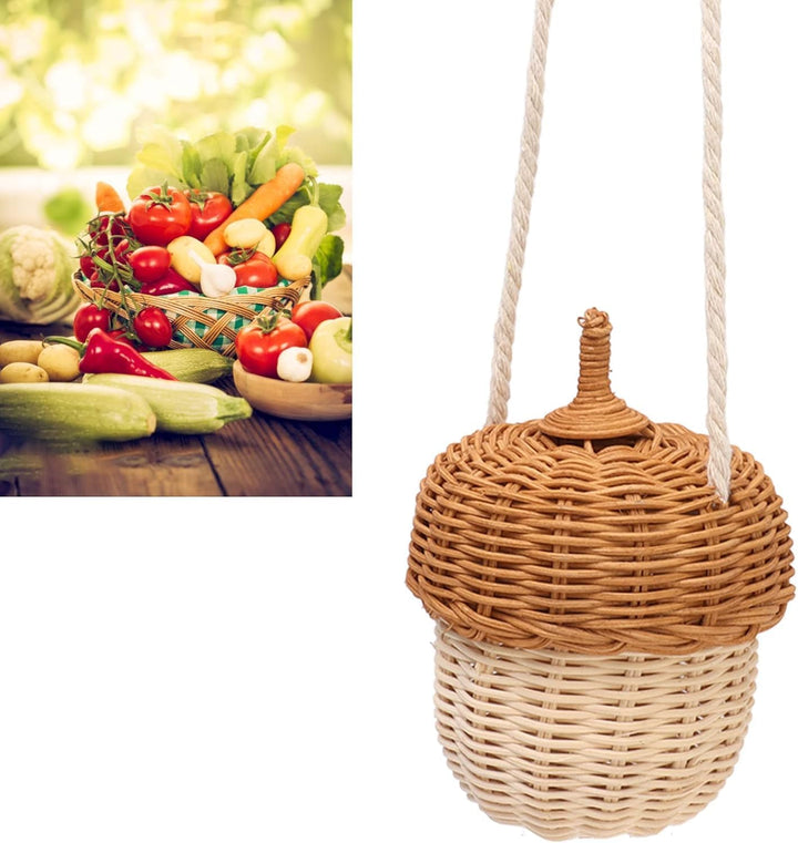 Eichelkorb für Kinder, Rattan-Aufbewahrungskorb, handgewebt, dekorativer eichelförmiger Korb, Tasche