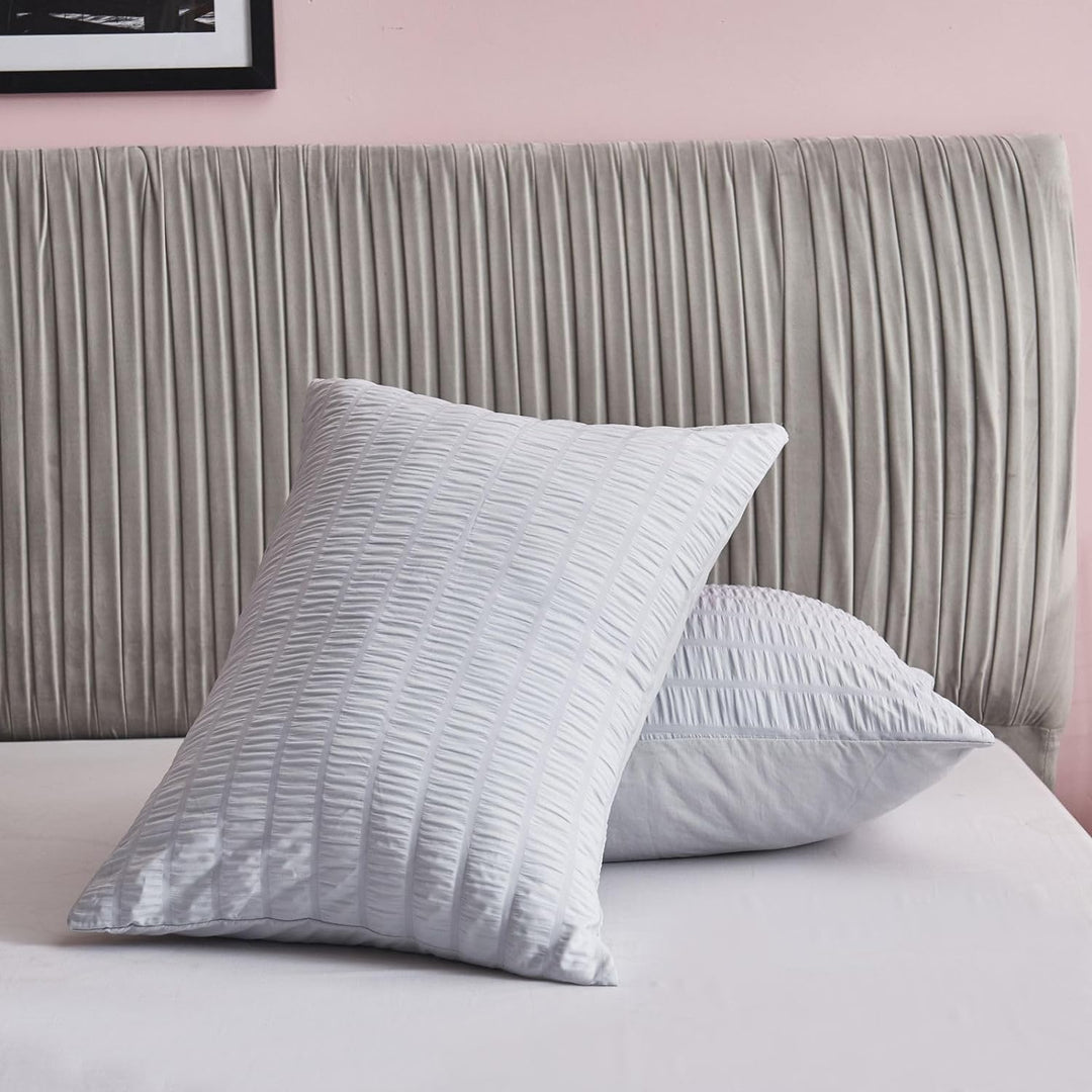 Freyamy Seersucker Bettwäsche 135x200cm 2teilig Hellgrau Geprägt Streifen Strukturiert Bettwaren-Set