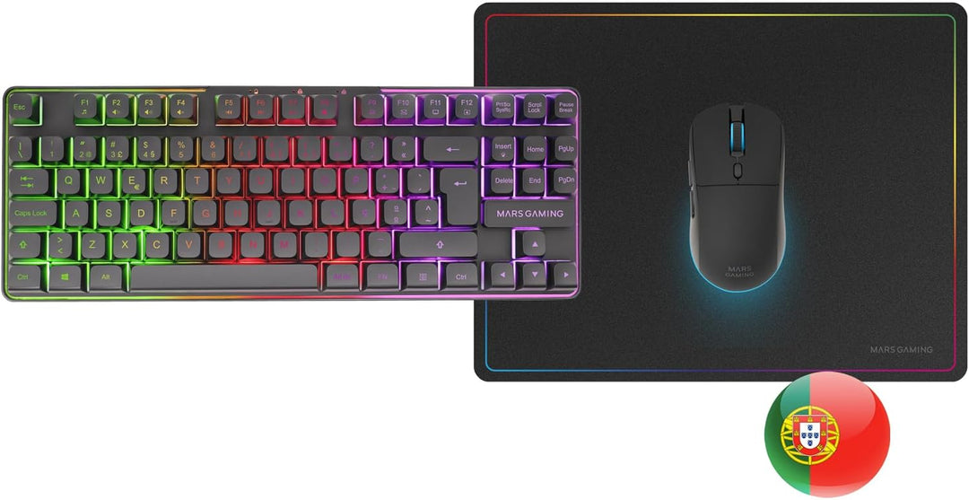 Mars Gaming MCPWTKL, Kabelloses Gaming-Combo, DualPro Link 2.4GPRO-Technologie, TKL FRGB Rainbow Tas