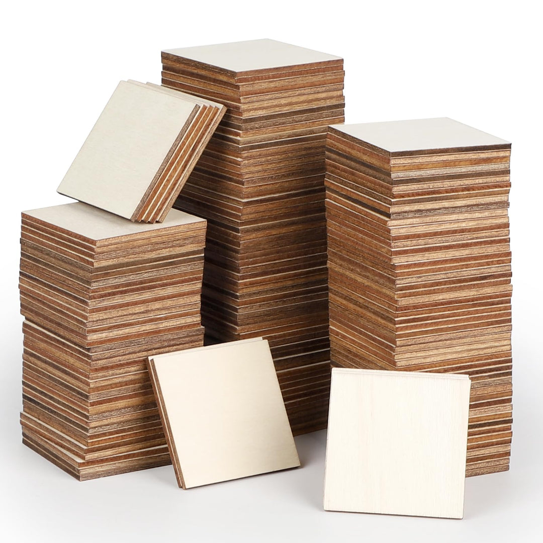 150 Stücke Quadrate Holzscheiben, Basteln Holzplättchen, Baumscheiben, Holz Platten, Naturholzscheib