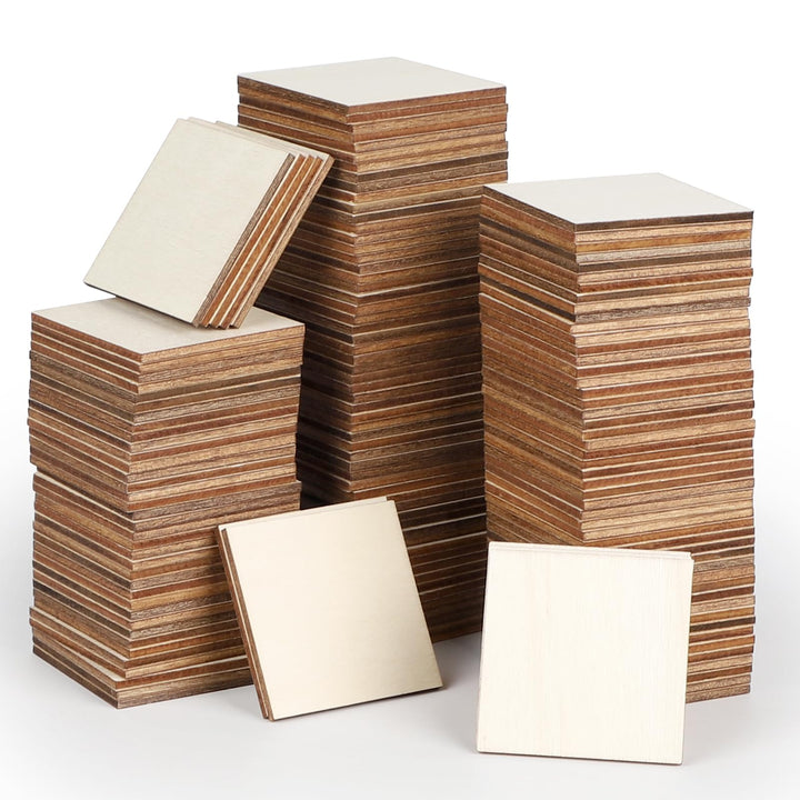150 Stücke Quadrate Holzscheiben, Basteln Holzplättchen, Baumscheiben, Holz Platten, Naturholzscheib