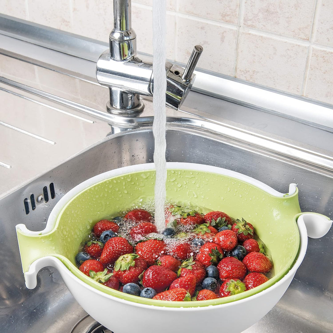 Guzzini - Kitchen Active Design, Set Abtropfsieb mit Behälter Spin&Drain - Apfelgrün, 30 x 25 x h12,