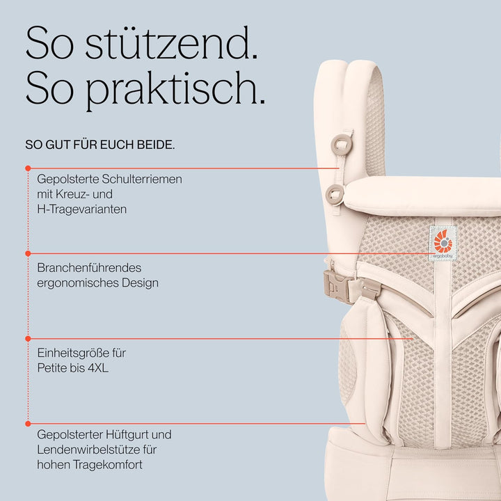 Ergobaby Babytrage für Neugeborene bis zum Kleinkind, 4-Positionen Omni 360 Cool Air Mesh Pearl Grey