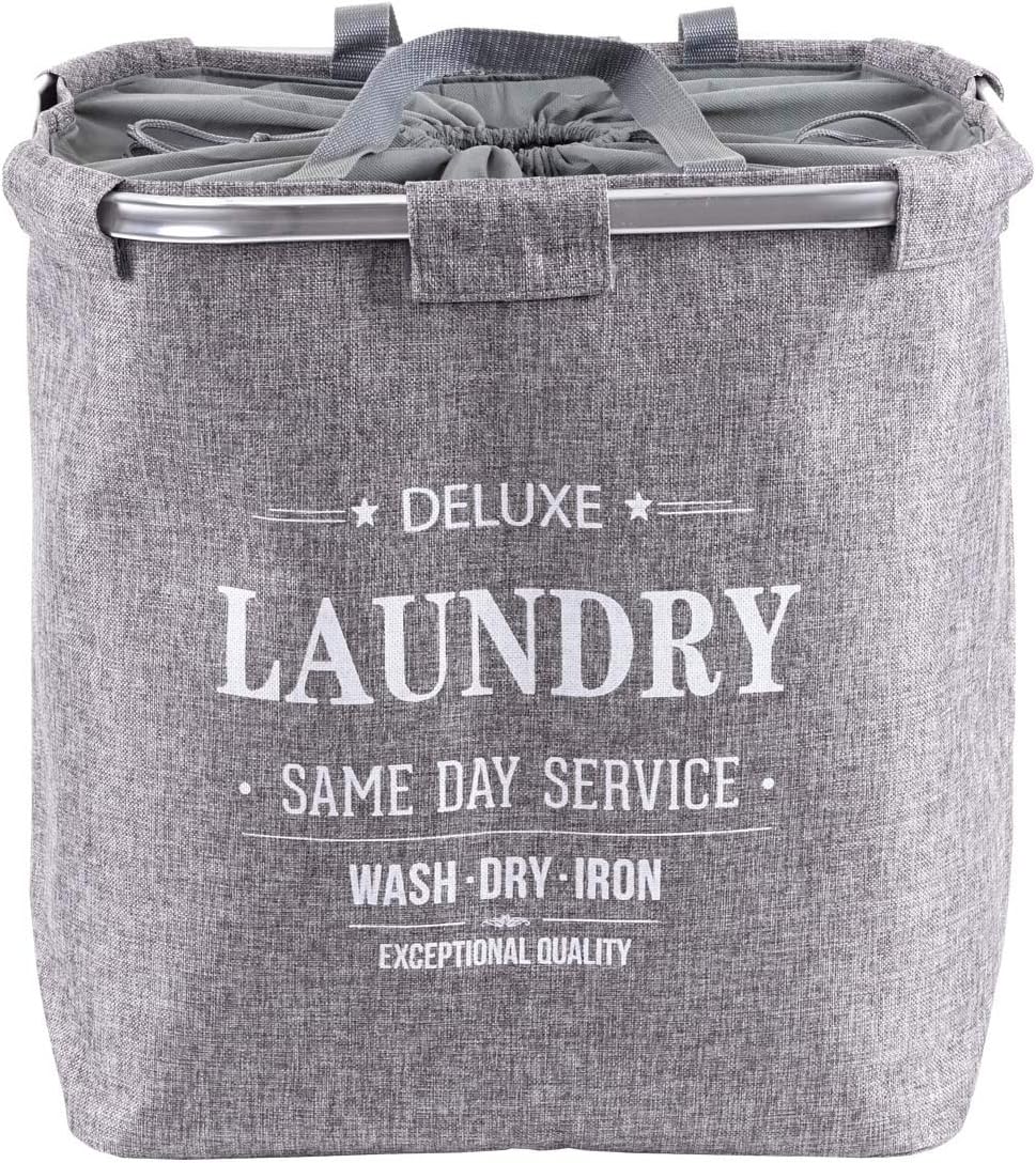 Wäschesammler HWC-C34, Laundry Wäschekorb Wäschebehälter mit Kordelzug, 2 Fächer Henkel 54x52x32cm 8