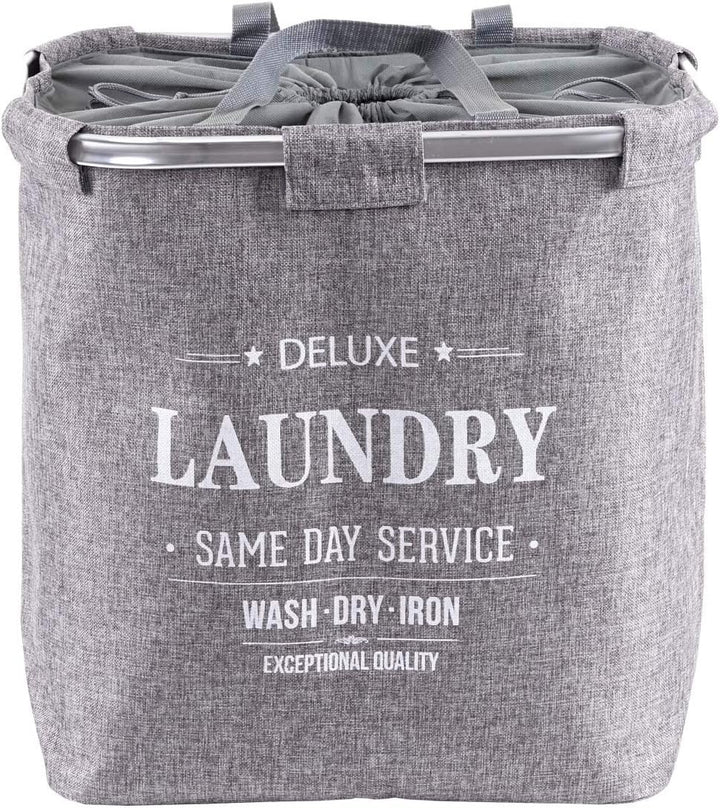 Wäschesammler HWC-C34, Laundry Wäschekorb Wäschebehälter mit Kordelzug, 2 Fächer Henkel 54x52x32cm 8