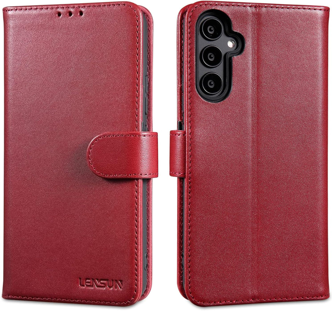 LENSUN Hülle Echtleder für Samsung Galaxy A34, Handyhülle [Echtes Leder][Magnetverschluss][RFID Bloc