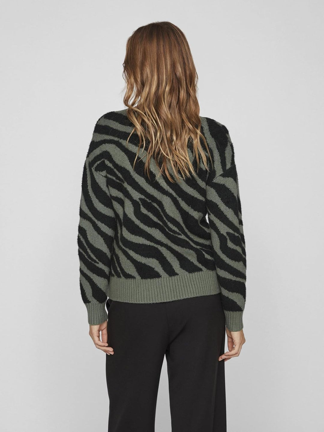 Vila Damen Viril Feami Mix V-Neck L/S Knit Top-noos Pullover XS Laurel Wreath/Pattern:with Black, XS
