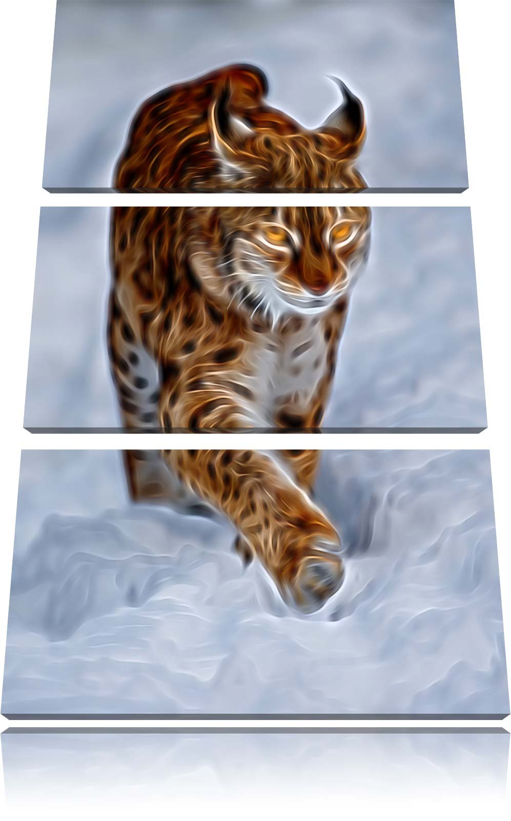 Luchs im Schnee Spezial 3-Teiler Leinwandbild 120x80 Bild auf Leinwand, XXL riesige Bilder fertig ge
