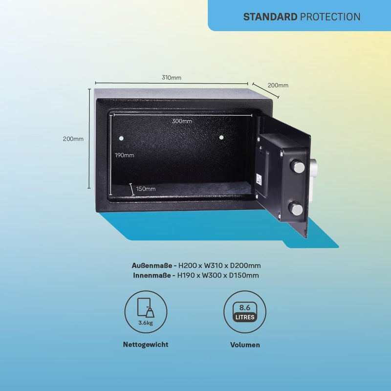 Yale Elektronischer Tresor - YSV/200/DB2 - Klein - Schwarz - Standardsicherheit Klein - Neu Schwarz,