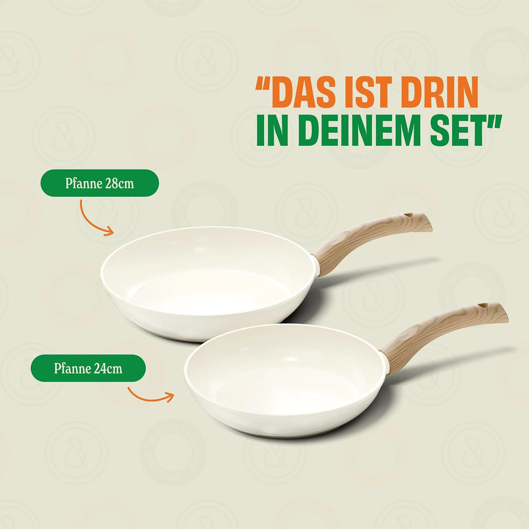 Cook & Pan - Go Ivory Pfannenset 2-teilig-Induktionsgeeignet-PFAS frei Keramik-Beschichtung -Antihaf